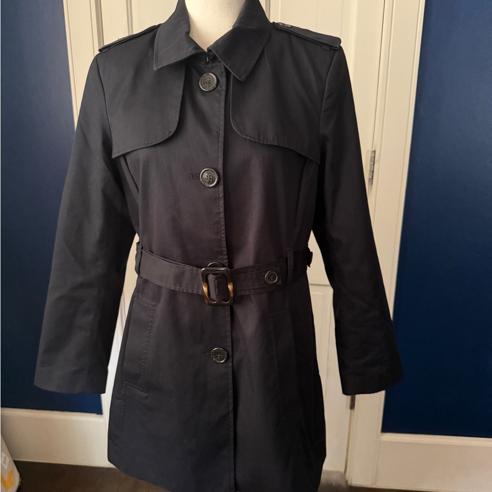 Banana Republic Navy Trench Coat Tailored Silhouette Petite Large